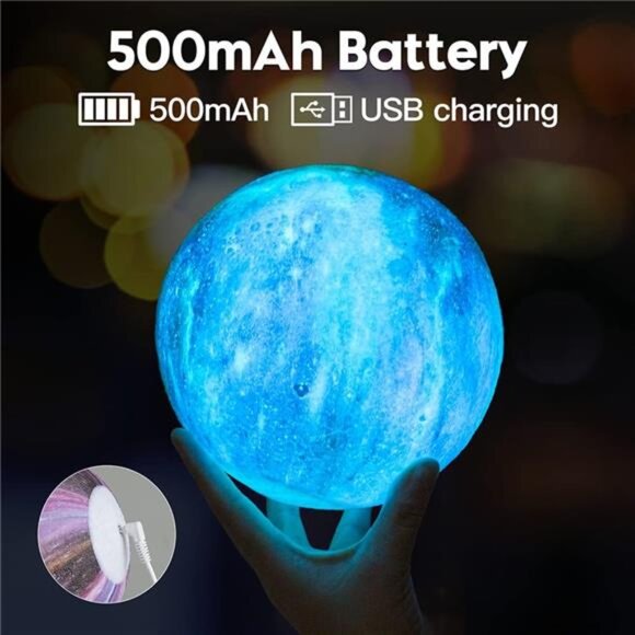 Moon Lamp Galaxy Lamp 5.9 inch 16 Colors LED 3D Moon Light, Remote - Picture 2 of 8